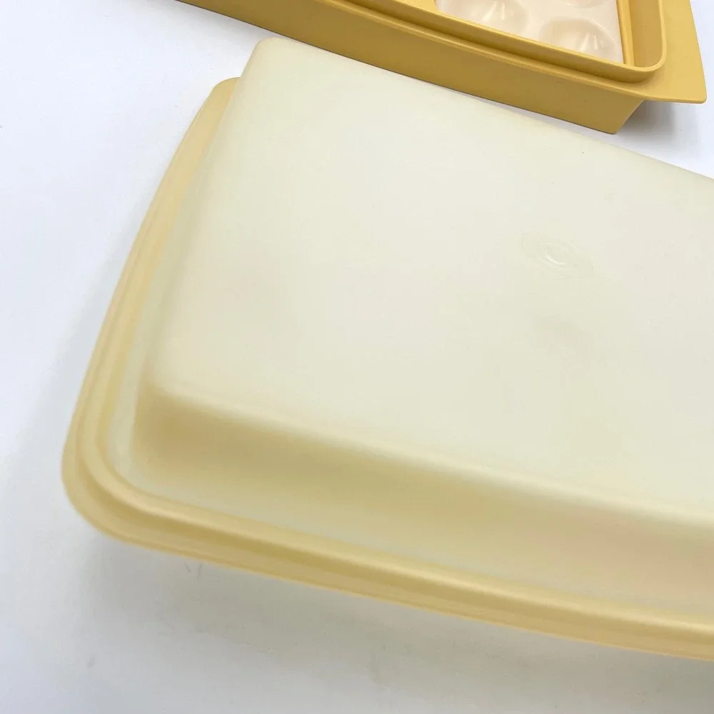 Vintage 1970s Tupperware 723-1 Deviled Egg Keeper Carrier Set of 2 Harvest Gold